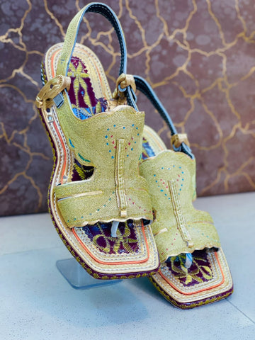 Premium Mustard Gold Zari Tilla Khoti Chappal – Handcrafted Ethnic Kheri