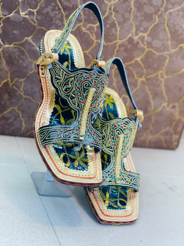 Premium Mustard Gold Zari Tilla Lawa Chappal – Handcrafted Ethnic Kher