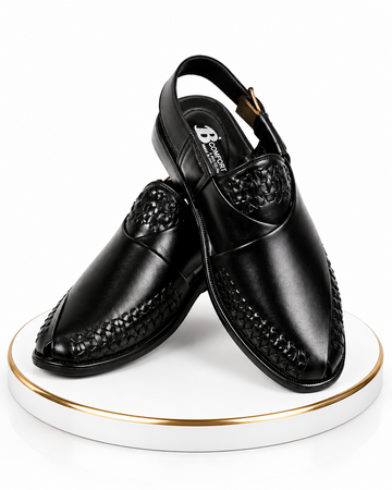 Premium Black Peshawari Chappal – Handcrafted Leather Elegance