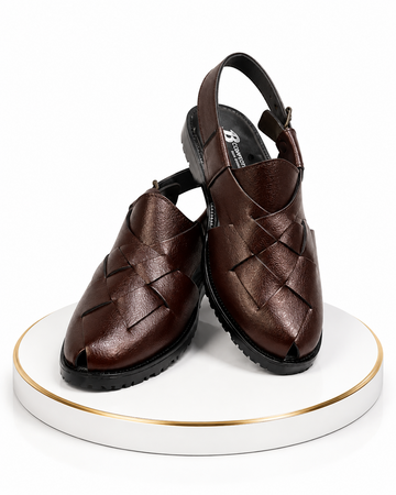 Premium Dark Brown Woven Peshawari Chappal