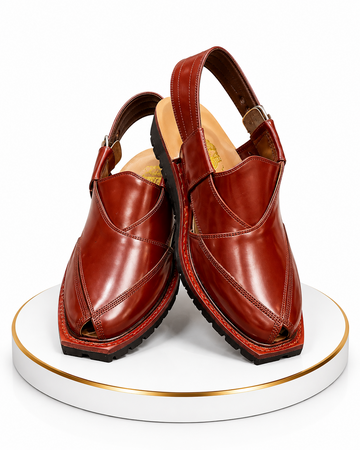 Premium Mahogany Brown Peshawari Chappal – Handcrafted Leather Collection