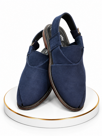 Premium Navy Blue Suede Peshawari Chappal – Luxury Handcrafted Collection