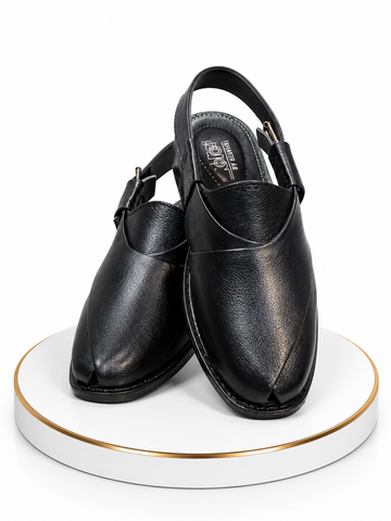 Premium Black Leather Peshawari Chappal