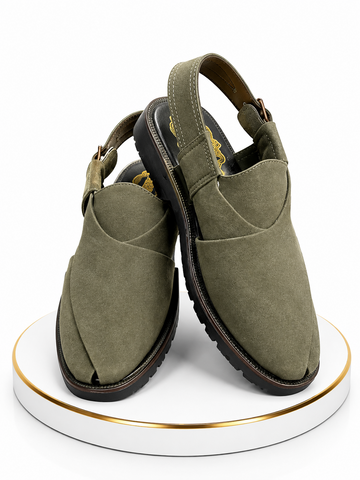 Premium Olive Green Suede Peshawari Chappal
