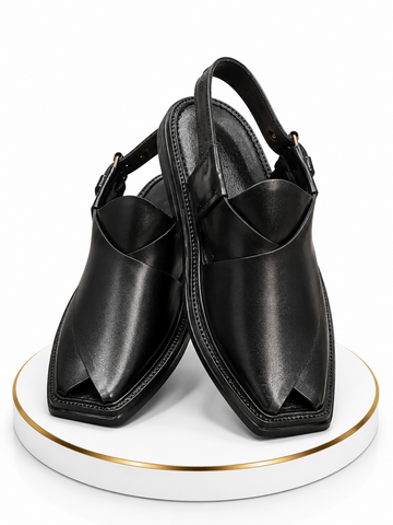 Premium Black Leather Peshawari Chappal