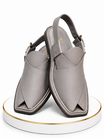 Premium Grey Leather Peshawari Chappal