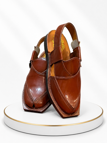 Premium Walnut Brown Leather Peshawari Chappal