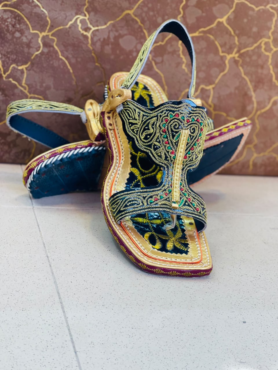 Premium Mustard Gold Zari Tilla Lawa Chappal – Handcrafted Ethnic Kher