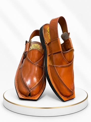 Premium Honey Tan Leather Peshawari Chappal