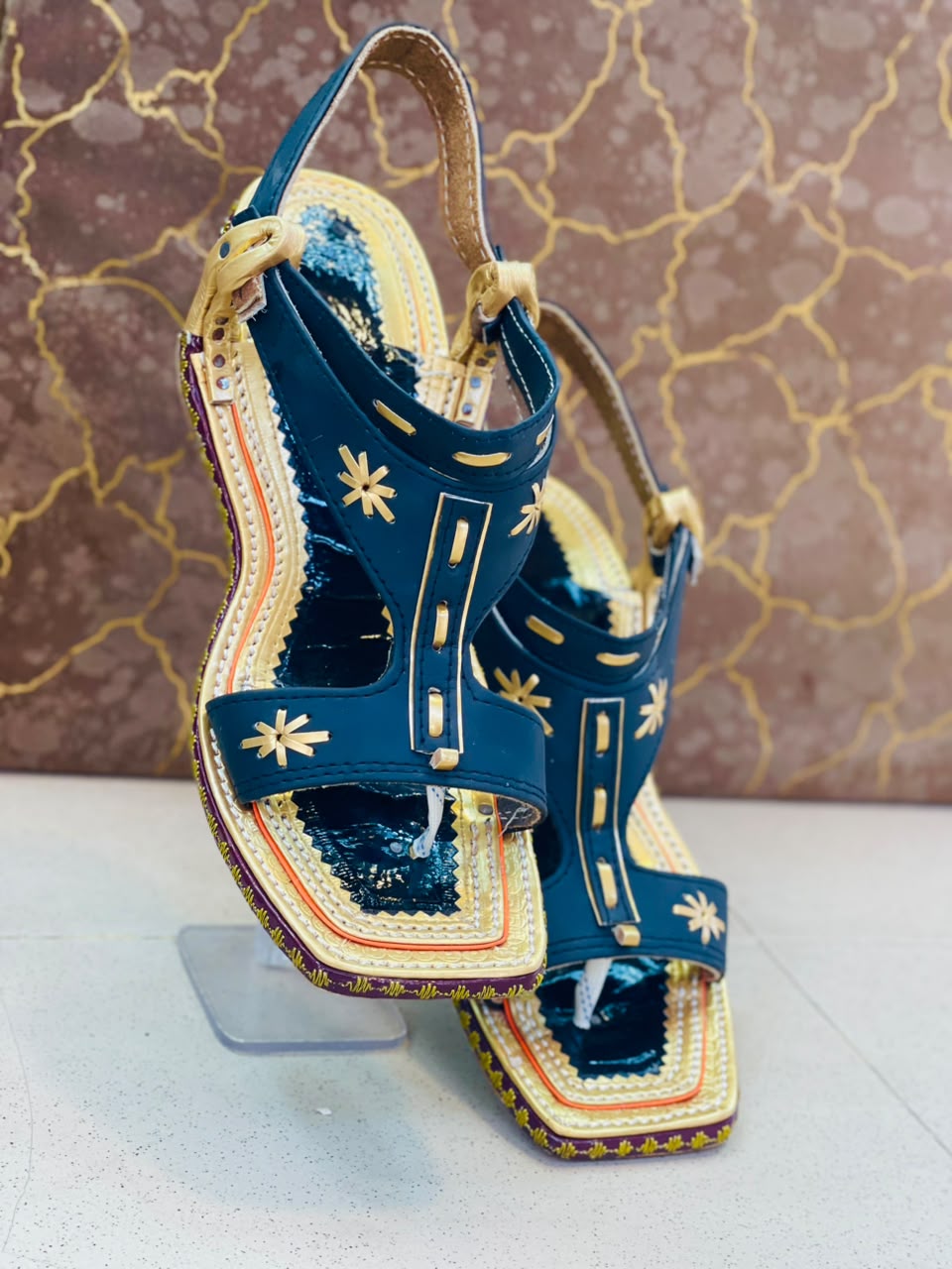 Premium Jet Black Zari Lawa Chappal – Handcrafted Ethnic Kheri